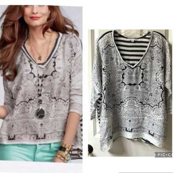 CAbi Women's Paisley Striped Layered Blouse Top Black White - Size S - Picture 1 of 8